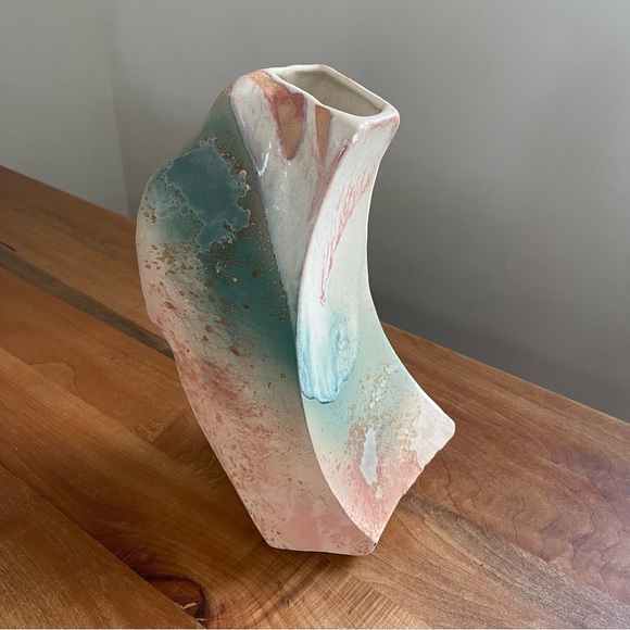 Vintage 80s Tony Evans Signed 49 Raku Art Pottery 12" Vase Postmodern Abstract - Picture 6 of 8